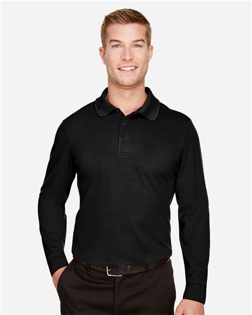 Devon & Jones DG20L, Men's Crownlux Performance Plaited Long Sleeve Polo, Black