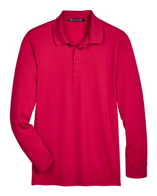 Devon & Jones DG20L, Men's Crownlux Performance Plaited Long Sleeve Polo, Red