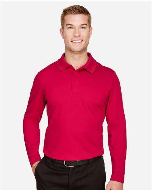 Devon & Jones DG20L, Men's Crownlux Performance Plaited Long Sleeve Polo, Red
