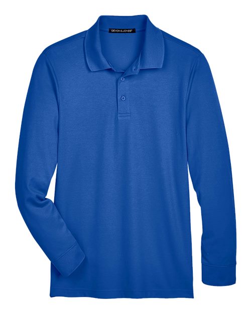 Devon & Jones DG20L, Men's Crownlux Performance Plaited Long Sleeve Polo, True Royal