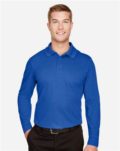 Devon & Jones DG20L, Men's Crownlux Performance Plaited Long Sleeve Polo, True Royal