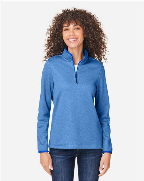 CORE365 CE73W, Women's Venture Heathered Stripe Quarter-zip Pullover, True Royal/ White