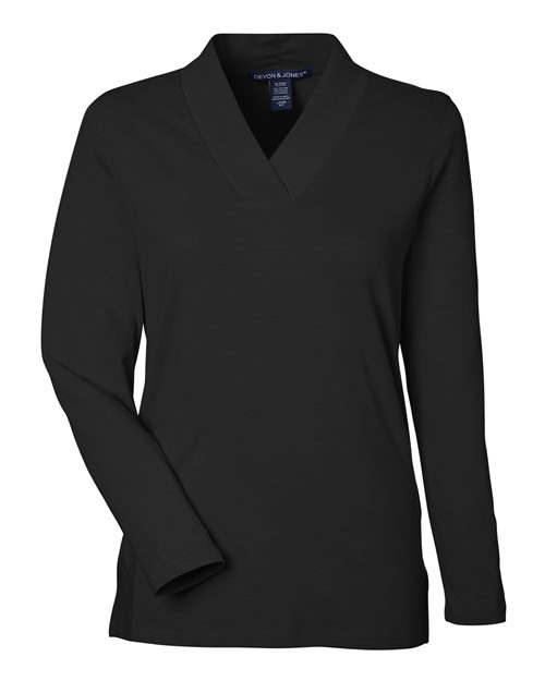 Devon & Jones DP121W, Women's Raleigh Shawl Collar Knit Top, Black