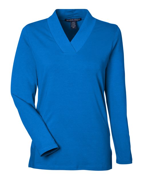 Devon & Jones DP121W, Women's Raleigh Shawl Collar Knit Top, French Blue
