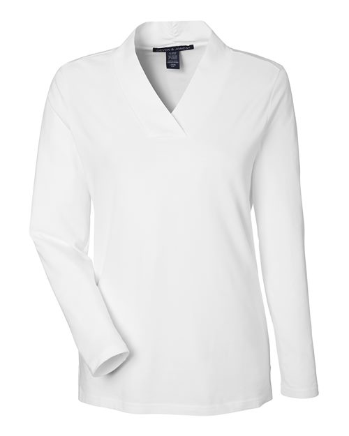 Devon & Jones DP121W, Women's Raleigh Shawl Collar Knit Top, White