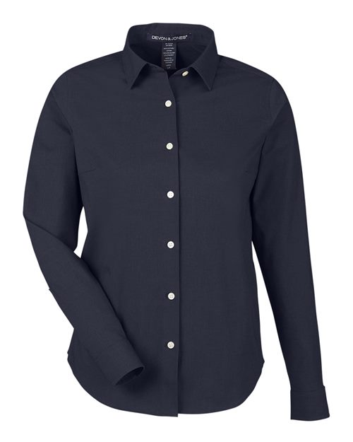 Devon & Jones DG505W, Women's Crownlux Performance Spencer Poplin Dress Shirt, Navy Melange