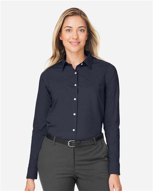 Devon & Jones DG505W, Women's Crownlux Performance Spencer Poplin Dress Shirt, Navy Melange