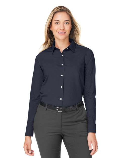 Women's CrownLux Performance® Spencer Poplin Dress Shirt - - 13275 Navy Melange 4-4.9 oz 670B2 AB Exclusive Brands CA New ab Cotton Devon & Jones DG505W Dress Shirts Long Sleeves Moisture-Management New AB Polyester S&S Exclusive Brands Spandex Tops Womens Wovens Wovens & Dress Shirts