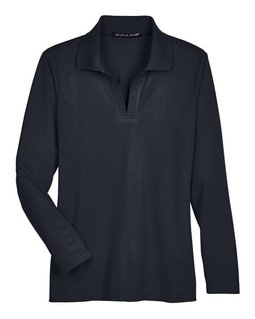 Devon & Jones DG20LW, Women's Crownlux Performance Plaited Long Sleeve Polo, Black