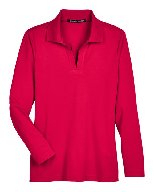 Devon & Jones DG20LW, Women's Crownlux Performance Plaited Long Sleeve Polo, Red