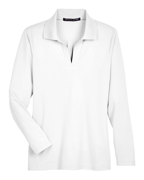 Devon & Jones DG20LW, Women's Crownlux Performance Plaited Long Sleeve Polo, White