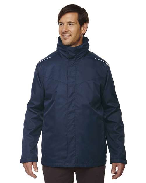 Men's Tall Region 3-in-1 Jacket with Fleece Liner - - 13289 Classic Navy 245A7 88205T AB Exclusive Brands Adjustable CA New ab CORE365 Drawstring Fleece Full-Zips Hooded Jackets Long Sleeves Media Pocket Mens & Unisex New AB Outerwear Performance Pockets Polyester - 100% S&S Exclusive Brands Talls Water Resistant Zips