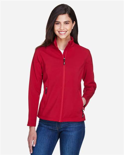 Women's Cruise Two-Layer Fleece Bonded Soft Shell Jacket - - 13294 Classic Red 210A7 7-7.9 oz 78184 AB Exclusive Brands CA New ab CORE365 Fleece Full-Zips Jackets Long Sleeves Media Pocket New AB Outerwear Performance Pockets Polyester S&S Exclusive Brands Soft Shells Spandex Water Resistant Womens Zips