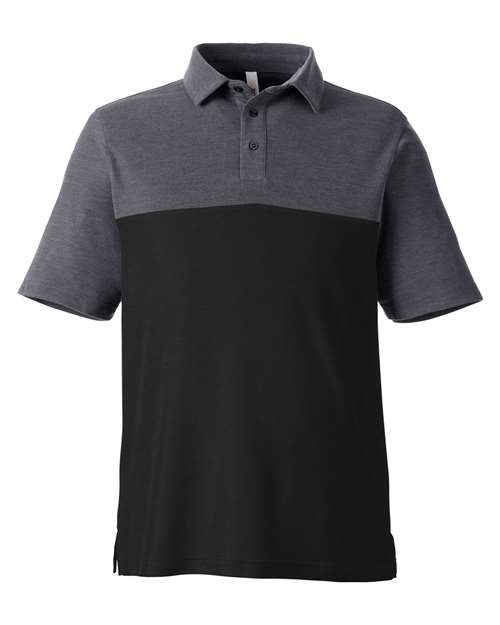 CORE365 CE112C, Men's Fusion Chromasoft Colorblock Polo, Black/ Carbon Heather