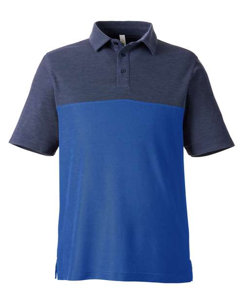 CORE365 CE112C, Men's Fusion Chromasoft Colorblock Polo, True Royal/ Classic Navy Heather