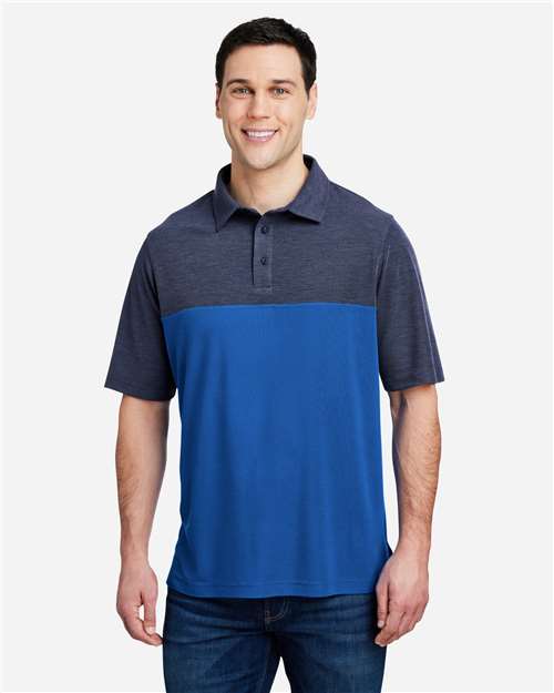CORE365 CE112C, Men's Fusion Chromasoft Colorblock Polo, True Royal/ Classic Navy Heather