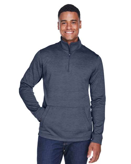 Men's Newbury Mélange Fleece Quarter-Zip Pullover - - 13300 Navy Heather 6-6.9 oz 714B2 AB Exclusive Brands CA New ab Devon & Jones DG798 Fleece Long Sleeves Mens & Unisex New AB Pockets Polos & Knits Polyester - 100% Pullovers Quarter-Zips S&S Deep Deals S&S Exclusive Brands Tops Zips