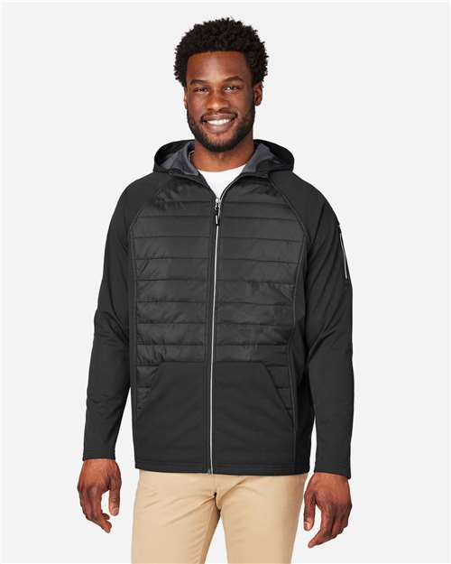 CORE365 CE808, Unisex Techno Lite Hybrid Hooded Jacket, Black