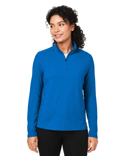 Women's Raleigh Stretch Quarter-Zip Pullover - - 13317 French Blue 6-6.9 oz 655B2 AB Exclusive Brands CA New ab Cotton Devon & Jones DG425W Long Sleeves Moisture-Management New AB Performance Polos & Knits Pullovers Quarter-Zips Rayon S&S Exclusive Brands Spandex Sun/UV Protection Tops Womens Zips
