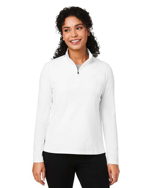 Women's Raleigh Stretch Quarter-Zip Pullover - - 13317 White 6-6.9 oz 655B2 AB Exclusive Brands CA New ab Cotton Devon & Jones DG425W Long Sleeves Moisture-Management New AB Performance Polos & Knits Pullovers Quarter-Zips Rayon S&S Exclusive Brands Spandex Sun/UV Protection Tops Womens Zips