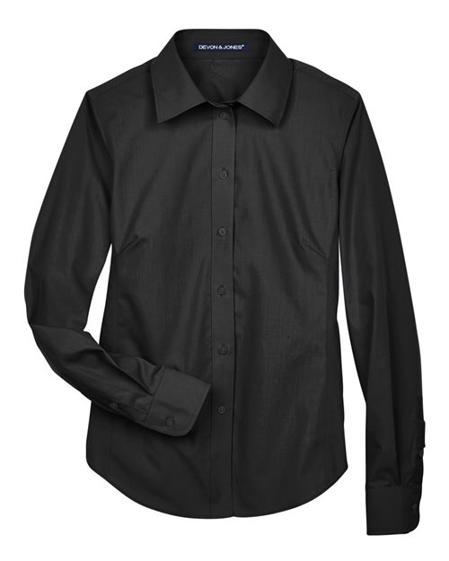 Devon & Jones D620W, Women's Crown Collection Broadcloth Woven Dress Shirt, Black