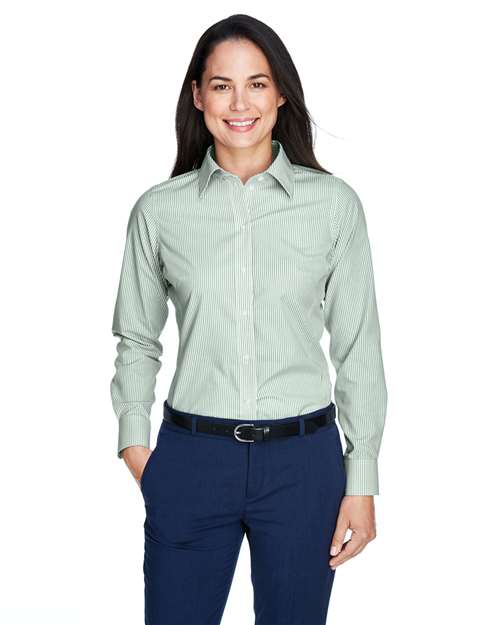 Women's Crown Collection® Banker Stripe Woven Dress Shirt - - 13323 Dill XL 3-3.9 oz 607B2 AB Exclusive Brands CA New ab Cotton D645W Devon & Jones Dress Shirts Long Sleeves New AB Polyester S&S Exclusive Brands Stain Resistant Stripes Tops Womens Wovens Wovens & Dress Shirts Wrinkle Free