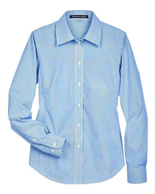 Devon & Jones D645W, Women's Crown Collection Banker Stripe Woven Dress Shirt, French Blue