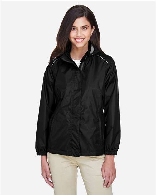 Women's Climate Seam-Sealed Lightweight Variegated Ripstop Jacket - - 13328 Black 211A7 4-4.9 oz 78185 AB Exclusive Brands Adjustable CA New ab CORE365 Drawstring Full-Zips Hooded Jackets Long Sleeves Media Pocket New AB Outerwear Performance Pockets Polyester - 100% Rain Coats S&S Exclusive Brands Waterproof Womens Zips