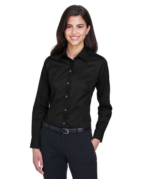 Women's Crown Collection® Solid Stretch Twill Woven Dress Shirt - - 13313 Black 3-3.9 oz 676B2 AB Exclusive Brands CA New ab Corporate Corporate Business Professional Corporate Uniforms Cotton Devon & Jones DG530W Dress Shirts Long Sleeves New AB Polyester S&S Exclusive Brands Spandex Stain Resistant Tops Womens Wovens Wovens & Dress Shirts Wrinkle Free