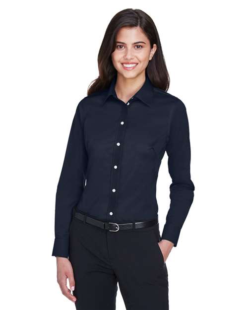 Women's Crown Collection® Solid Stretch Twill Woven Dress Shirt - - 13313 Navy 3-3.9 oz 676B2 AB Exclusive Brands CA New ab Corporate Corporate Business Professional Corporate Uniforms Cotton Devon & Jones DG530W Dress Shirts Long Sleeves New AB Polyester S&S Exclusive Brands Spandex Stain Resistant Tops Womens Wovens Wovens & Dress Shirts Wrinkle Free