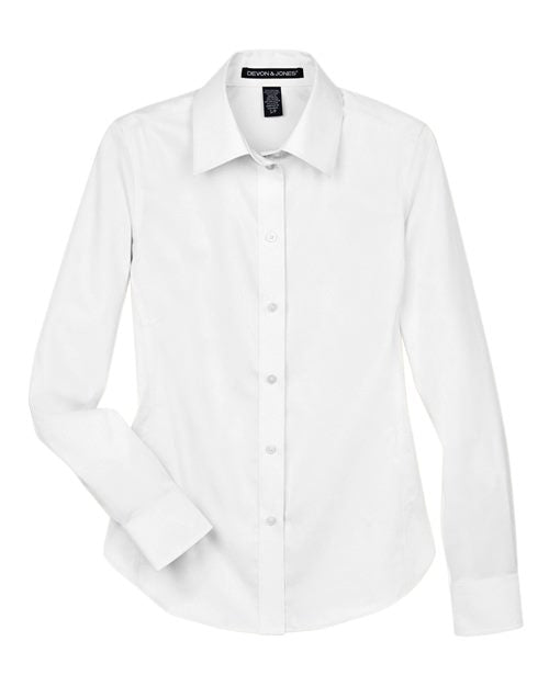 Devon & Jones DG530W, Women's Crown Collection Solid Stretch Twill Woven Dress Shirt, White
