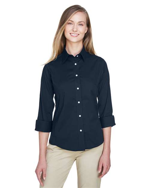 Women's Perfect Fit™ Three-Quarter Sleeve Stretch Poplin Dress Shirt - - 13337 Navy 3-3.9 oz 3/4 Sleeves 733B2 AB Exclusive Brands CA New ab Cotton Devon & Jones DP625W Dress Shirts New AB S&S Deep Deals S&S Exclusive Brands Spandex Tops Womens Wovens Wovens & Dress Shirts
