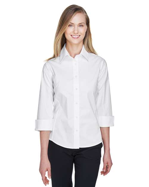 Women's Perfect Fit™ Three-Quarter Sleeve Stretch Poplin Dress Shirt - - 13337 White 3-3.9 oz 3/4 Sleeves 733B2 AB Exclusive Brands CA New ab Cotton Devon & Jones DP625W Dress Shirts New AB S&S Deep Deals S&S Exclusive Brands Spandex Tops Womens Wovens Wovens & Dress Shirts