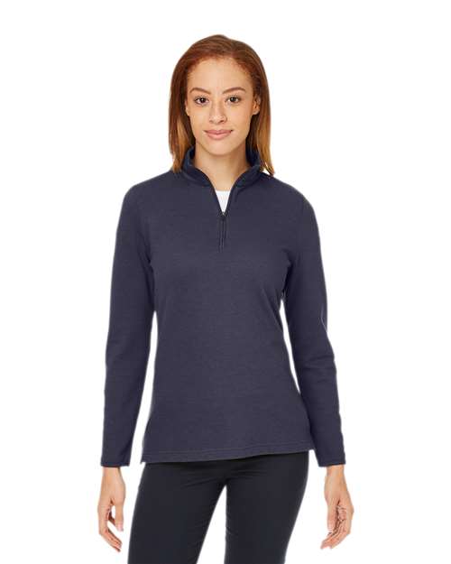 Women's New Classics® Performance Quarter-Zip Pullover - - 13350 Navy 6-6.9 oz 649B2 AB Exclusive Brands CA New ab Cotton Devon & Jones DG400W Long Sleeves Moisture-Management New AB Polos & Knits Pullovers Quarter-Zips S&S Exclusive Brands Spandex Tops Womens Zips