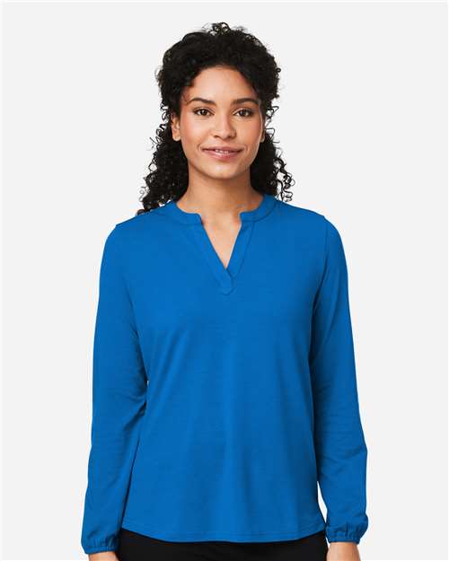 Devon & Jones DP122W, Women's Raleigh Half-placket Knit Top, French Blue