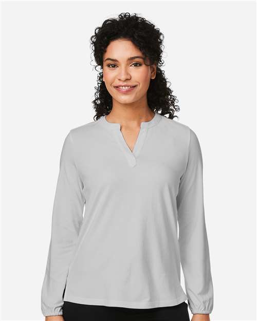 Devon & Jones DP122W, Women's Raleigh Half-placket Knit Top, Grey