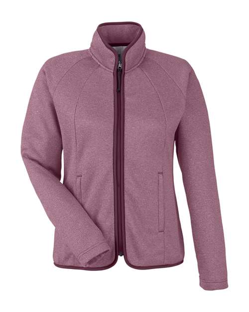 CORE365 CE72W, Women's Venture Heathered Stripe Full-zip Jacket, Burgundy/ White