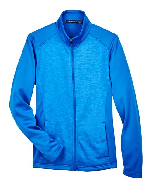 Devon & Jones DG796W, Women's Newbury Colorblock Mélange Fleece Full-zip Jacket, French Blue/ French Blue Heather