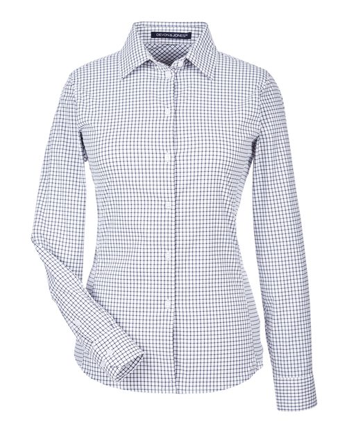 Devon & Jones DG540W, Women's Crownlux Performance Micro Windowpane Woven Dress Shirt, Navy/ White
