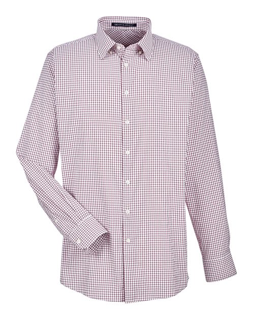 Devon & Jones DG540, Men's Crownlux Performance Micro Windowpane Woven Dress Shirt, Burgundy/ White