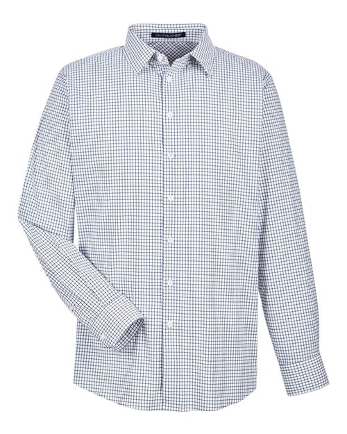 Devon & Jones DG540, Men's Crownlux Performance Micro Windowpane Woven Dress Shirt, Navy/ White