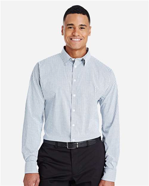 Devon & Jones DG540, Men's Crownlux Performance Micro Windowpane Woven Dress Shirt, Navy/ White