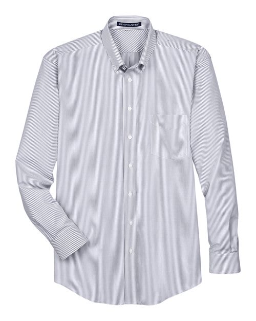 Devon & Jones D645, Men's Crown Collection Banker Stripe Woven Dress Shirt, Navy