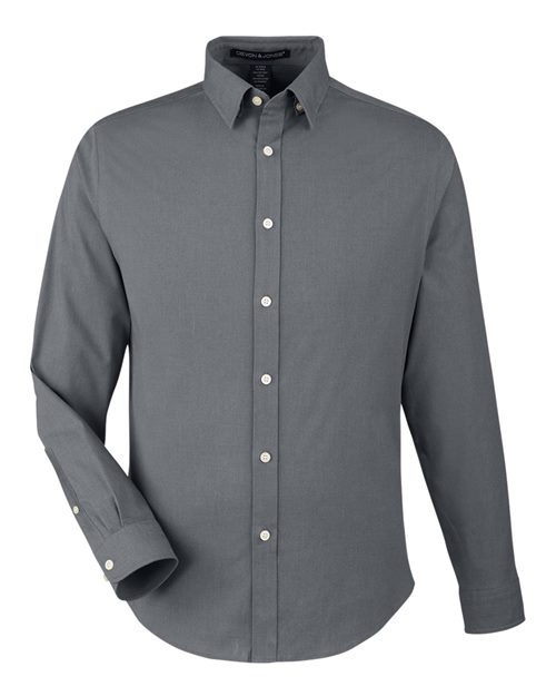 Devon & Jones DG505, Men's Crownlux Performance Spencer Poplin Dress Shirt, Graphite Melange