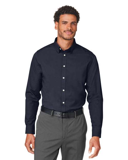 Men's CrownLux Performance® Spencer Poplin Dress Shirt - - 13398 Navy Melange 4-4.9 oz 669B2 AB Exclusive Brands CA New ab Cotton Devon & Jones DG505 Dress Shirts Explore Corporate Explore Corporate Gifting & Incentives Explore Corporate Gifting - Mid-Range Long Sleeves Mens & Unisex Moisture-Management New AB Polyester S&S Exclusive Brands Spandex Tops Wovens Wovens & Dress Shirts
