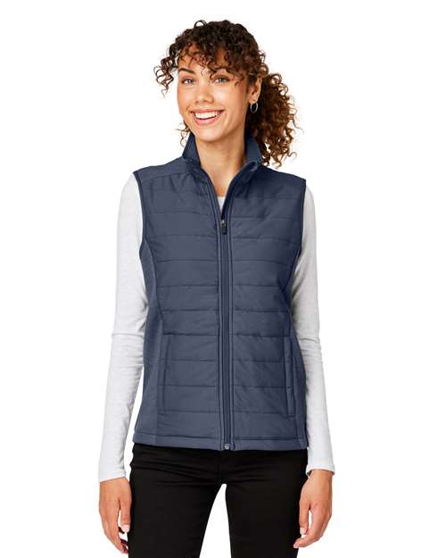 Women's New Classics® Charleston Hybrid Vest - - 13413 Navy Melange Navy 7-7.9 oz 700B2 AB Exclusive Brands CA New ab Cotton Devon & Jones DG706W Full-Zips Jackets New AB Outerwear Pockets Polyester Puffers S&S Exclusive Brands Sleeveless Vests Womens Zips