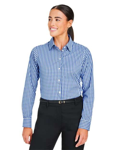 Women's CrownLux Performance® Gingham Dress Shirt - - 13421 French Blue White 3-3.9 oz 684B2 AB Exclusive Brands CA New ab Devon & Jones DG536W Dress Shirts Long Sleeves Moisture-Management New AB Nylon S&S Exclusive Brands Spandex Tops Womens Wovens Wovens & Dress Shirts Yarn Dyed