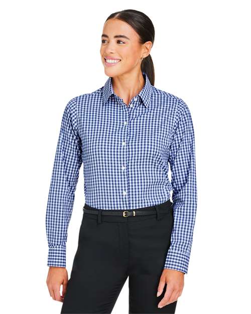 Women's CrownLux Performance® Gingham Dress Shirt - - 13421 Navy White 3-3.9 oz 684B2 AB Exclusive Brands CA New ab Devon & Jones DG536W Dress Shirts Long Sleeves Moisture-Management New AB Nylon S&S Exclusive Brands Spandex Tops Womens Wovens Wovens & Dress Shirts Yarn Dyed