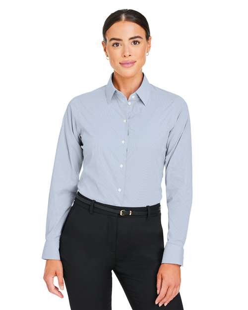 Women's CrownLux Performance® Microstripe Dress Shirt - - 13423 Navy White 3-3.9 oz 686B2 AB Exclusive Brands CA New ab Devon & Jones DG537W Dress Shirts Long Sleeves Moisture-Management New AB Nylon S&S Exclusive Brands Spandex Stripes Tops Womens Wovens Wovens & Dress Shirts Yarn Dyed