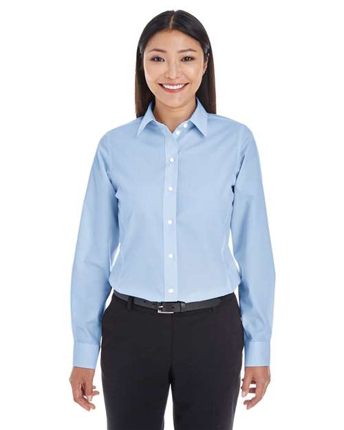 Women's Crown Collection® Striped Woven Dress Shirt - - 13428 French Blue White 680B2 AB Exclusive Brands CA New ab Devon & Jones DG534W Dress Shirts Long Sleeves New AB S&S Deep Deals Stain Resistant Tops Womens Wovens Wovens & Dress Shirts Wrinkle Free